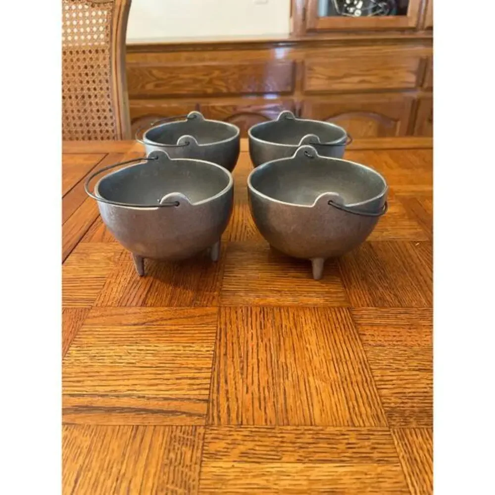 Set of 4 Antique Carson Pewter cauldrons